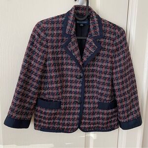 Brooks Brothers Boulce Tweed Plaid Button Down Cropped Jacket Blazer Size 2